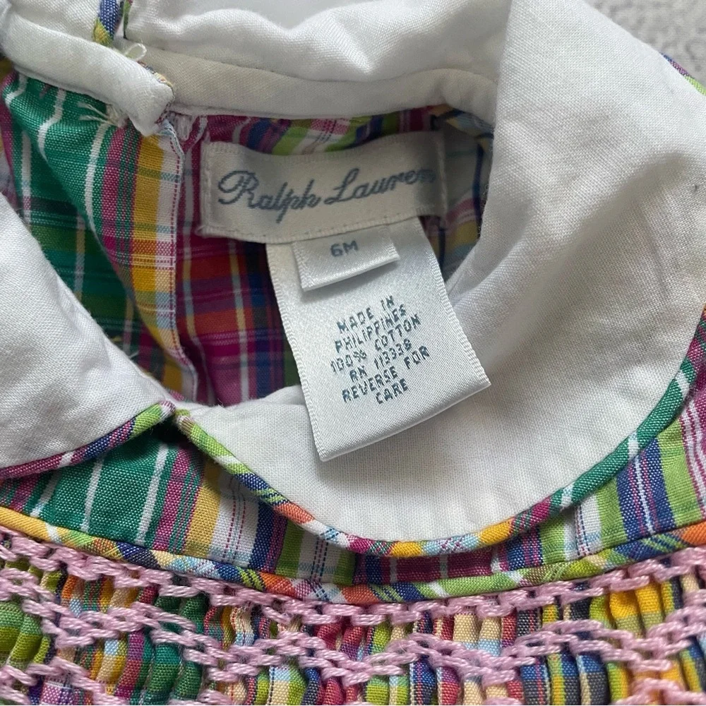 Ralph Lauren Pink & Green Smocked Collared Dress Size 6 months